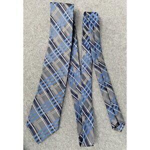 Haspel Silk Tie Blue Gray Plaid Tartan Mens Necktie 100% Silk